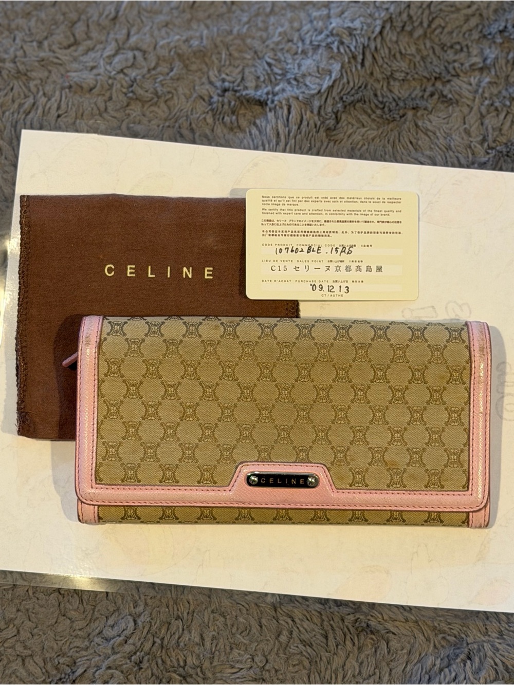 Celine Beige Brown Macadam Canvas Long Wallet with Pink Trim EUC - Picture 2 of 15